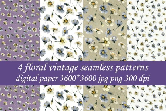 4 Floral Vintage Seamless Patterns