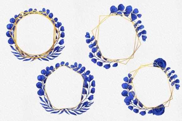 Blue and Gold Watercolor Floral Frame 1