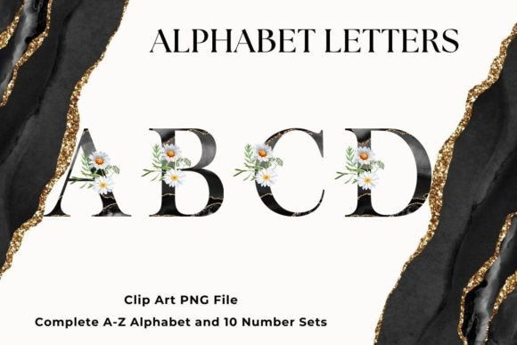 Creative Expression Through Floral Alphabet Agate Marble Daisy Font Designs