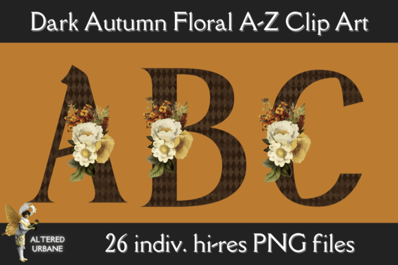 Dark Autumn Floral A-Z Letters Clip Art