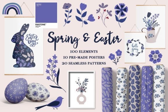 Floral Easter Collection: A Modern Spring Clipart Set for Versatile Design