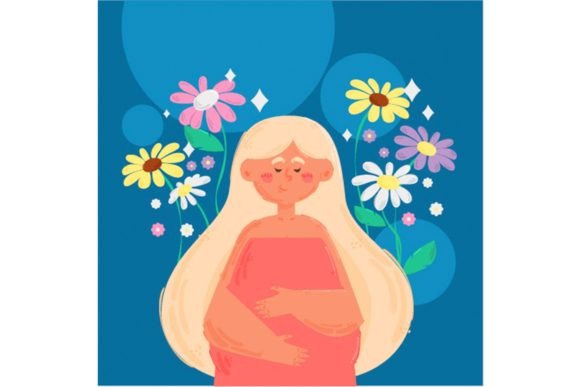Floral Pregnancy Woman Illustration