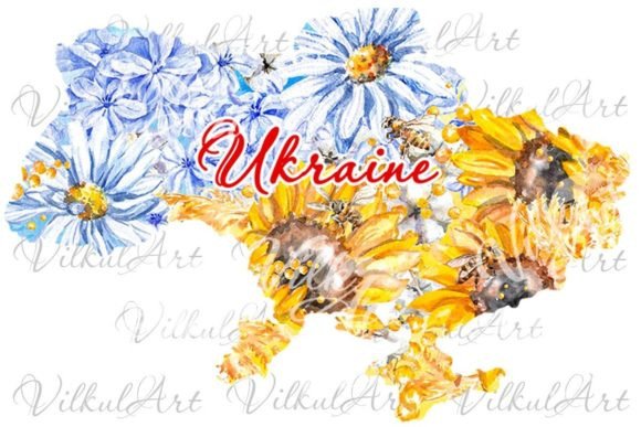 Floral Watercolor Map of Ukraine PNG Digital Download