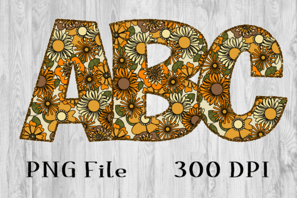 Retro Floral Alphabet: High-Res PNG Letters for Sublimation