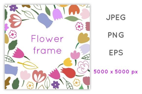 Simple Floral Doodle Heart Shaped Frame