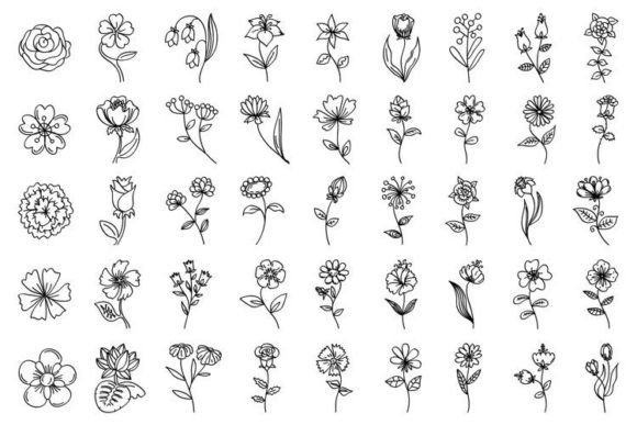 Vector Floral Set: Integrating 45 Linear Floral Illustrations into Your Professional Workflow