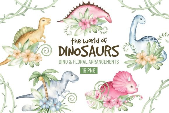 Watercolor Dinosaurs and Tropical Floral: A Practical Design Resource for Creative Projects