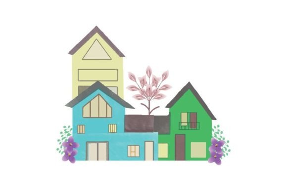 Watercolor Floral House Set for Creative Projects