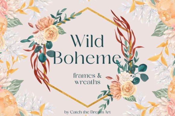 Wild Boho Floral Frames and Wreaths PNG Collection