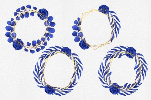 Working With Blue and Gold Watercolor Floral Frame 3 in Professional Design Projects